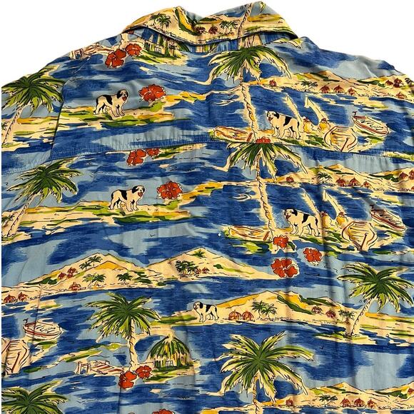 VTG Big Dogs Floral Hibiscus Palm Tree Button up Shirt Hawaiian w/ Pocket Men 3X - Picture 9 of 13